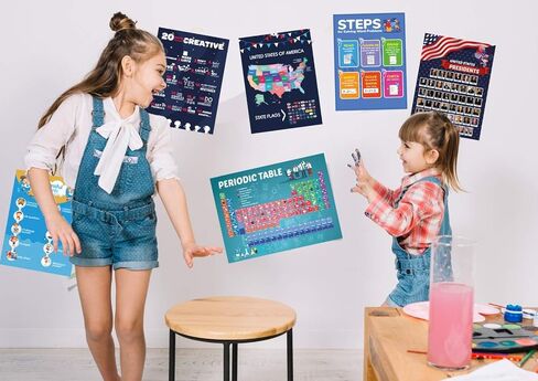 Dosmaxx 10 Large Educational Posters for Kids Homeschool Elementary Middle and High Schools Classroom Displays Double Side Laminated ? Flat Ship -Teach USA Map Periodic table Stay Creative USA in Saudi Arabia