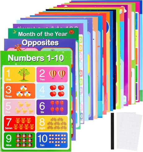 20 ملصق تعليمي كبير للأطفال الصغار، ملصق ABC مقاس 40.64 × 27.94 سم للفصول المدرسية، ملصقات تعليمية لغرفة اللعب والمدرسة المنزلية للأطفال، ملصقات ما قبل المدرسة للجدران (مع نقطة غراء وملصقات) in Kuwait