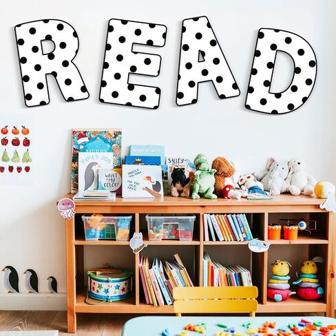 Classroom Reading Poster Decorations for Teachers,Black and White Polka Dot Reading Bulletin Board Pre-School Elementary Wall Decor Supplies for Reading Room Center School Library Outside Activities in Saudi Arabia