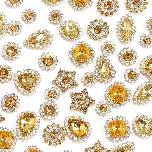 50 PCS Sew on Rhinestones Mixed Shapes Glass Green Rhinestones Sew on Crystal Gems Mental Flatback with Gold Claw for Jewelry Crafts Clothes DIY Craft Shoes Dress Jewelry Making in Kuwait