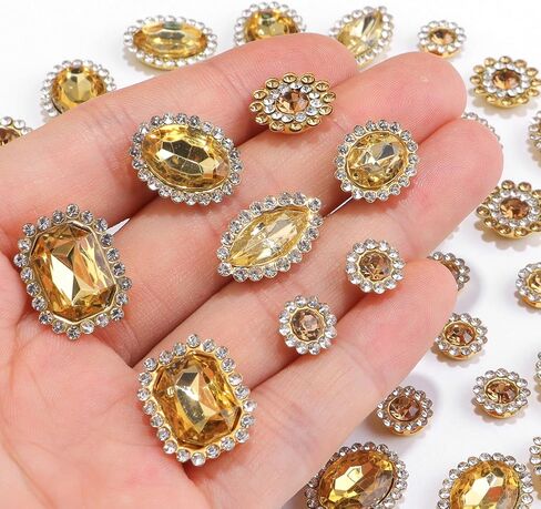 50 PCS Sew on Rhinestones Mixed Shapes Glass Green Rhinestones Sew on Crystal Gems Mental Flatback with Gold Claw for Jewelry Crafts Clothes DIY Craft Shoes Dress Jewelry Making in Kuwait