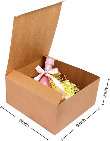 علب هدايا ورقية من ستاركي كرافت، 12 قطعة من صناديق تغليف هدايا ورق الكرافت مقاس 8 × 8 × 4 بوصات علب هدايا من ورق الكرافت لعيد الحب وعيد الأم واقتراح وصيفة العروس وأعياد الميلاد وحفلات الزفاف in Kuwait