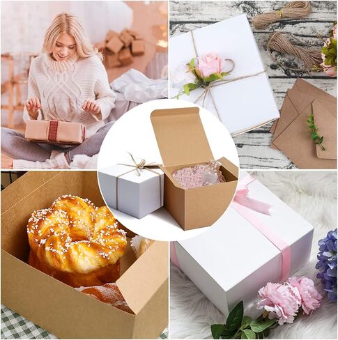 علب هدايا ورقية من ستاركي كرافت، 12 قطعة من صناديق تغليف هدايا ورق الكرافت مقاس 8 × 8 × 4 بوصات علب هدايا من ورق الكرافت لعيد الحب وعيد الأم واقتراح وصيفة العروس وأعياد الميلاد وحفلات الزفاف in Kuwait