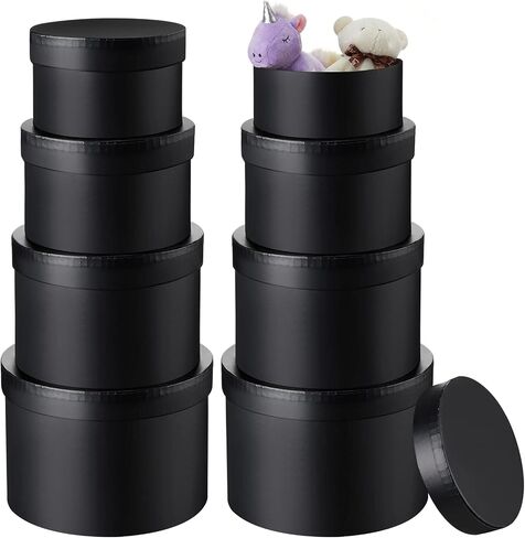 Outus 8 Pcs Round Gift Boxes with Lids Set Black Gift Box 4 Assorted Sizes Nesting Gift Boxes with Lids for Presents Valentine's Day Birthday Bridesmaid Wedding Party Favor Boxes in Saudi Arabia