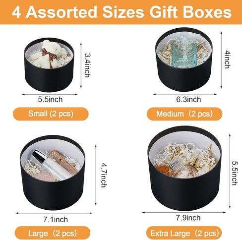 Outus 8 Pcs Round Gift Boxes with Lids Set Black Gift Box 4 Assorted Sizes Nesting Gift Boxes with Lids for Presents Valentine's Day Birthday Bridesmaid Wedding Party Favor Boxes in Saudi Arabia