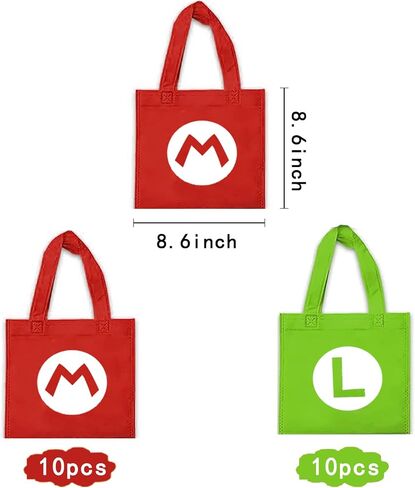 Hbavfihnbg 20 Pcs Mario Birthday Party Bags Candy Gift Non-woven Bags Reusable for Kids Birthday Party Favor Mario Themed Party Decorations in Kuwait