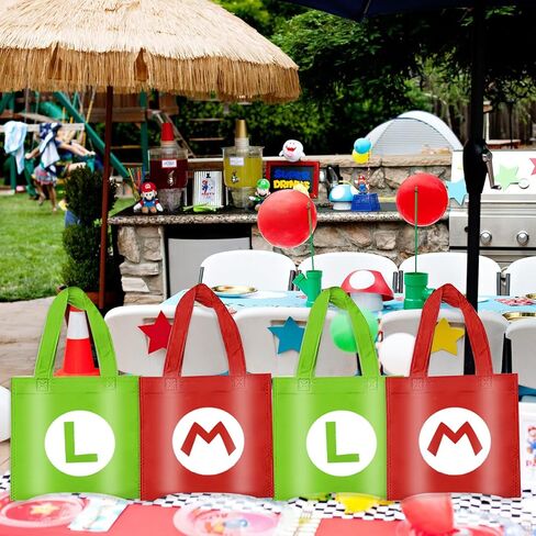 Hbavfihnbg 20 Pcs Mario Birthday Party Bags Candy Gift Non-woven Bags Reusable for Kids Birthday Party Favor Mario Themed Party Decorations in Kuwait