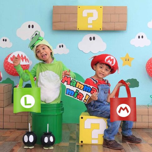 Hbavfihnbg 20 Pcs Mario Birthday Party Bags Candy Gift Non-woven Bags Reusable for Kids Birthday Party Favor Mario Themed Party Decorations in Kuwait