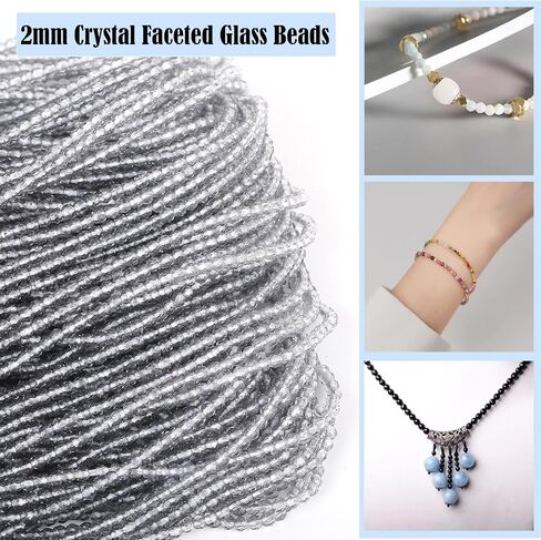 1850Pcs 2mm Crystal Faceted Glass Beads, Diamond Cut Gemstone Strand, Micro 48 Faceted Tiny Glass Beads for Jewelry Making in Saudi Arabia