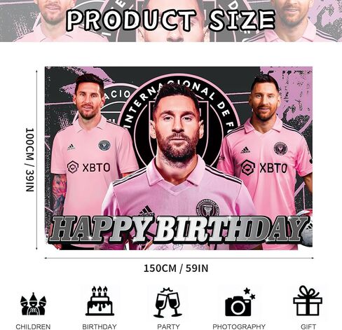 لوازم حفلات اعياد الميلاد من ، خلفية عيد ميلاد سعيد لحفلة بطابع ميامي سي اف، لافتة عيد ميلاد كرة القدم 5 × 3 قدم للبنات والاولاد المشجعين، ديكورات حفلات اعياد الميلاد in Kuwait