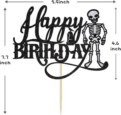 Black Glitter Skeleton Happy Birthday Cake Topper, Skull Spooky Birthday Party Décor, Halloween Theme Birthday Party Decoration Supplies in Saudi Arabia