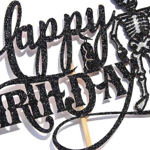 Black Glitter Skeleton Happy Birthday Cake Topper, Skull Spooky Birthday Party Décor, Halloween Theme Birthday Party Decoration Supplies in Saudi Arabia