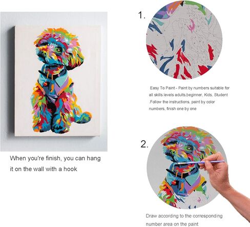 Paint by Numbers Framed Canvas for Kids and Adults Beginner DIY Painting by Number Kits Cute Teddy Dog 16"x12"inch Wooden Frame in Kuwait