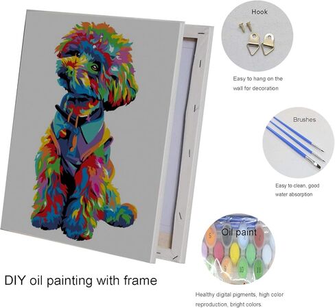 Paint by Numbers Framed Canvas for Kids and Adults Beginner DIY Painting by Number Kits Cute Teddy Dog 16"x12"inch Wooden Frame in Kuwait