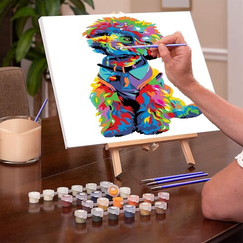 Paint by Numbers Framed Canvas for Kids and Adults Beginner DIY Painting by Number Kits Cute Teddy Dog 16"x12"inch Wooden Frame in Kuwait