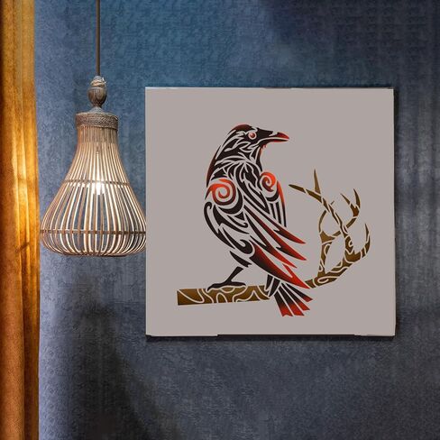 MAYJOYDIY Halloween Crow Stencil 11.8×11.8inch Raven Stencil with Paint Brush Birds Raven on Branch Template for Painting on Wood Wall Fabric Home Decor DIY Crafts in Kuwait