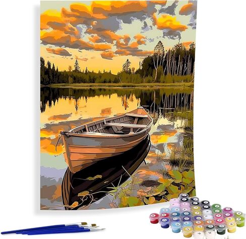 Diymood Painting Acrylic Paint by Number Kits for Kids Students Adults Beginner, Landscape Beach Moon sea Grass Colorful Clouds DIY Oil Painting Drawing Wall Home Decor（40x50cm） 16x20inch in Saudi Arabia