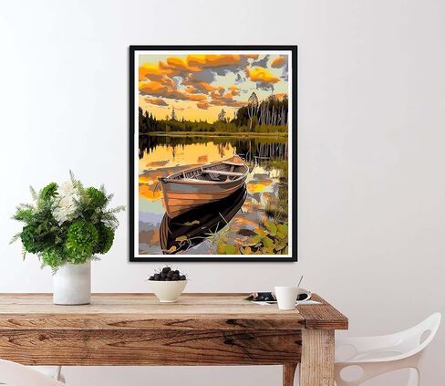 Diymood Painting Acrylic Paint by Number Kits for Kids Students Adults Beginner, Landscape Beach Moon sea Grass Colorful Clouds DIY Oil Painting Drawing Wall Home Decor（40x50cm） 16x20inch in Saudi Arabia