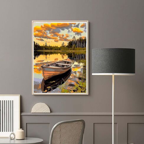 Diymood Painting Acrylic Paint by Number Kits for Kids Students Adults Beginner, Landscape Beach Moon sea Grass Colorful Clouds DIY Oil Painting Drawing Wall Home Decor（40x50cm） 16x20inch in Saudi Arabia