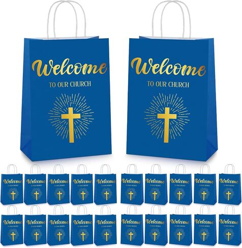 Chuangdi 50 Pcs Church Welcome Gift Bags Christian Paper Welcome to Our Church Religious Bags with Handles for Guest Baby Shower Baptism Birthday Party,5.9 x 3.15 x 8.27 Inch(Black) in Saudi Arabia