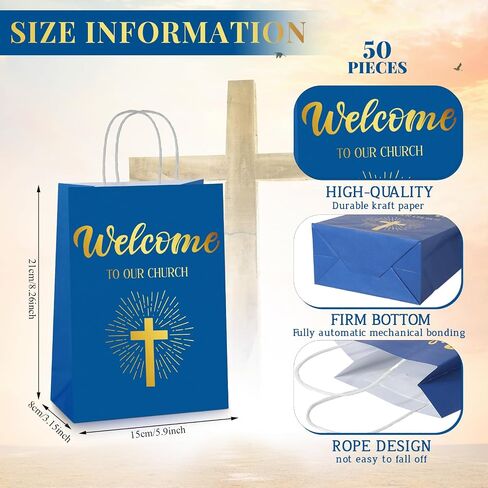 Chuangdi 50 Pcs Church Welcome Gift Bags Christian Paper Welcome to Our Church Religious Bags with Handles for Guest Baby Shower Baptism Birthday Party,5.9 x 3.15 x 8.27 Inch(Black) in Saudi Arabia