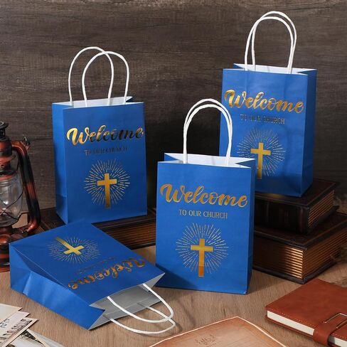 Chuangdi 50 Pcs Church Welcome Gift Bags Christian Paper Welcome to Our Church Religious Bags with Handles for Guest Baby Shower Baptism Birthday Party,5.9 x 3.15 x 8.27 Inch(Black) in Saudi Arabia