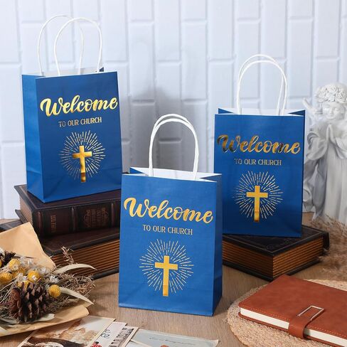 Chuangdi 50 Pcs Church Welcome Gift Bags Christian Paper Welcome to Our Church Religious Bags with Handles for Guest Baby Shower Baptism Birthday Party,5.9 x 3.15 x 8.27 Inch(Black) in Saudi Arabia