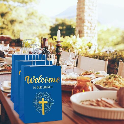 Chuangdi 50 Pcs Church Welcome Gift Bags Christian Paper Welcome to Our Church Religious Bags with Handles for Guest Baby Shower Baptism Birthday Party,5.9 x 3.15 x 8.27 Inch(Black) in Saudi Arabia