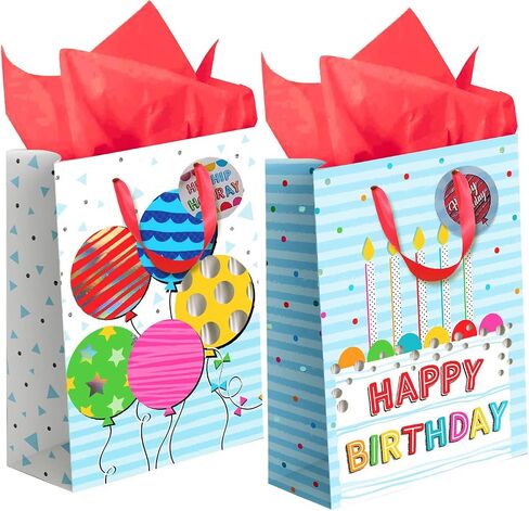 YE GIVING Happy Birthday Gift Bags With Tissue, Large Size 12"x16"x6.5" 2 Pack. 2 Designs. Includes Tissue Paper And Tags.… in Saudi Arabia