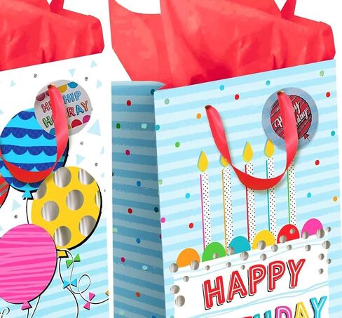 YE GIVING Happy Birthday Gift Bags With Tissue, Large Size 12"x16"x6.5" 2 Pack. 2 Designs. Includes Tissue Paper And Tags.… in Saudi Arabia