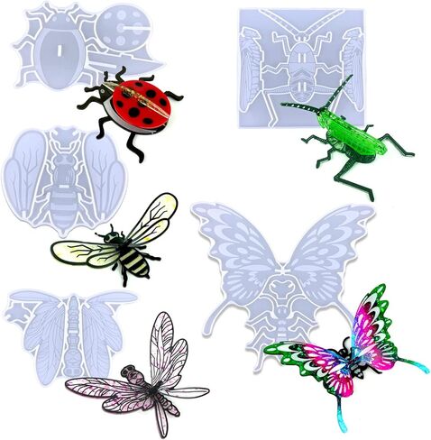 Playing Mold Resin Crafts Molds, 5Pcs Cute insect Butterflies Coccinella septempunctata Dragonfly Grasshopper Honeybee shape Silicone Epoxy Molds for DIY Home Office Desktop Decoration Crafts in Kuwait