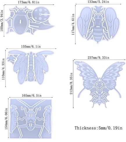 Playing Mold Resin Crafts Molds, 5Pcs Cute insect Butterflies Coccinella septempunctata Dragonfly Grasshopper Honeybee shape Silicone Epoxy Molds for DIY Home Office Desktop Decoration Crafts in Kuwait