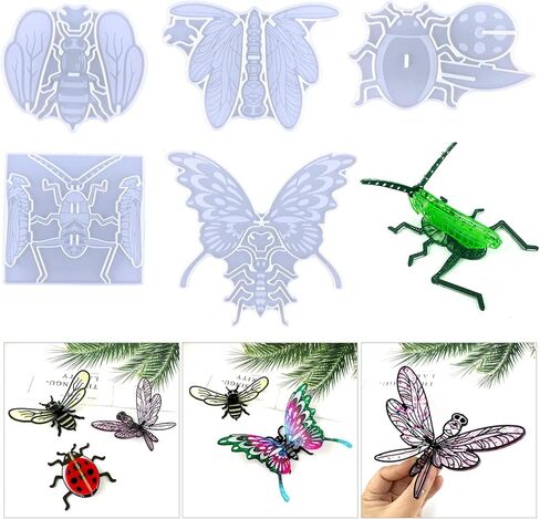 Playing Mold Resin Crafts Molds, 5Pcs Cute insect Butterflies Coccinella septempunctata Dragonfly Grasshopper Honeybee shape Silicone Epoxy Molds for DIY Home Office Desktop Decoration Crafts in Kuwait