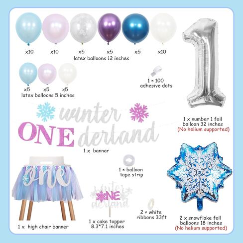 Cheereveal Winter Onederland 1st Birthday Decorations for Girl, Purple Blue Snowflake Balloons Garland Arch Kit with High Chair Banner Cake Topper, First Birthday Party Supplies in Saudi Arabia