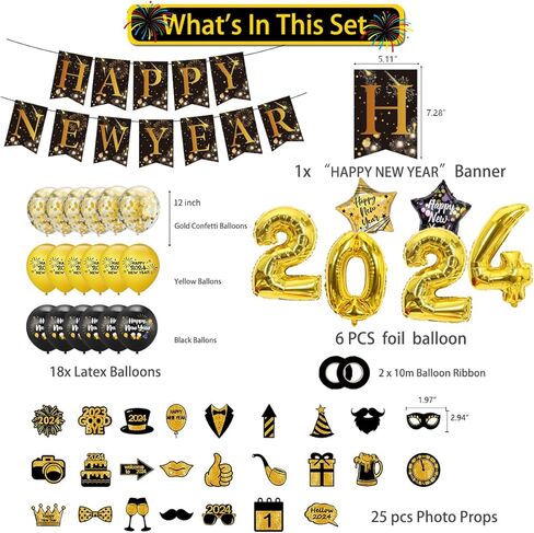 لوازم حفلات رأس السنة الجديدة من Ouksma مجموعة 2024 لافتة رأس السنة الجديدة باللونين الأسود والذهبي زينة حفلات رأس السنة الجديدة in Kuwait