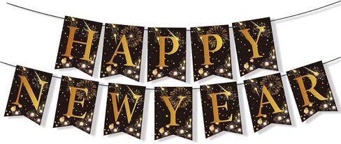 لوازم حفلات رأس السنة الجديدة من Ouksma مجموعة 2024 لافتة رأس السنة الجديدة باللونين الأسود والذهبي زينة حفلات رأس السنة الجديدة in Kuwait