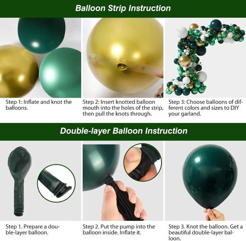 HOLICOLOR 143pcs Metallic Green Gold Balloon Garland Arch Kit Jungle Safari Double-layers Emerald Balloons Decorations with Artificial Leaves for Animal Party Baby Shower Kids Birthday in Kuwait