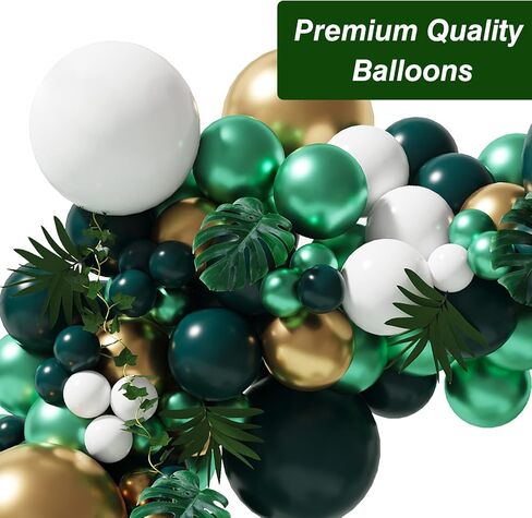 HOLICOLOR 143pcs Metallic Green Gold Balloon Garland Arch Kit Jungle Safari Double-layers Emerald Balloons Decorations with Artificial Leaves for Animal Party Baby Shower Kids Birthday in Kuwait