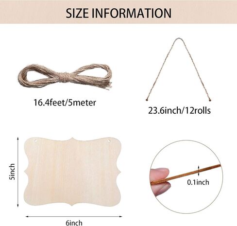 12 Pcs Unfinished Hanging Wood Sign Rectangle Wood Blank Plaque Hanging Wood Sign with Rope for Pyrography, Painting, Writing, Decoration, DIY Craft, 6 Designs in Saudi Arabia