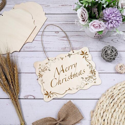 12 Pcs Unfinished Hanging Wood Sign Rectangle Wood Blank Plaque Hanging Wood Sign with Rope for Pyrography, Painting, Writing, Decoration, DIY Craft, 6 Designs in Saudi Arabia