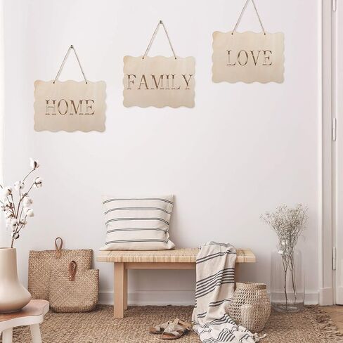 12 Pcs Unfinished Hanging Wood Sign Rectangle Wood Blank Plaque Hanging Wood Sign with Rope for Pyrography, Painting, Writing, Decoration, DIY Craft, 6 Designs in Saudi Arabia