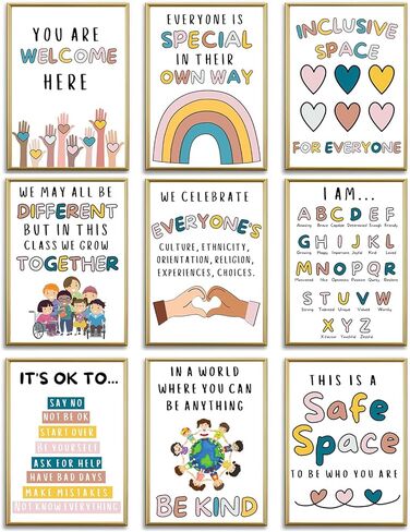 9 قطع من بوسترات الفصل الدراسي بعبارة You Are Welcome Here - ملصقات تعليمية باقتباسات ملهمة - لوازم مكتب مستشار المدرسة، ديكور حائط لا غنى عنه للفصل الدراسي للمدرسة الابتدائية والمتوسطة والثانوية in Kuwait