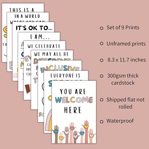 9 قطع من بوسترات الفصل الدراسي بعبارة You Are Welcome Here - ملصقات تعليمية باقتباسات ملهمة - لوازم مكتب مستشار المدرسة، ديكور حائط لا غنى عنه للفصل الدراسي للمدرسة الابتدائية والمتوسطة والثانوية in Kuwait