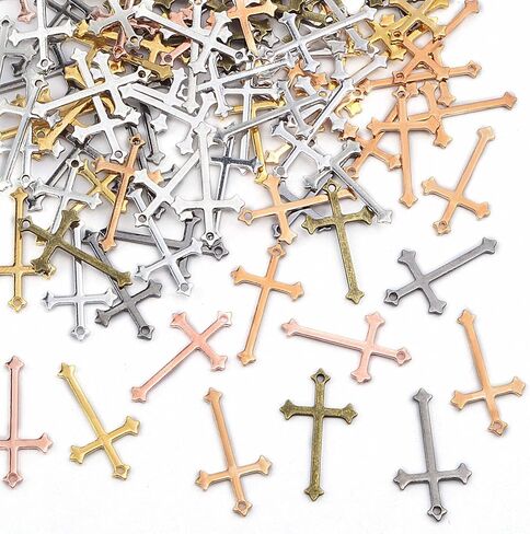 105 قطع 7 ألوان قلادة صليب صغيرة سحر سبيكة دينية صليب متدلى قلائد ل DIY قلادة سلاسل المفاتيح صنع المجوهرات هدايا يدوية ، 23 × 14 مم ، معدن, معدن in Kuwait