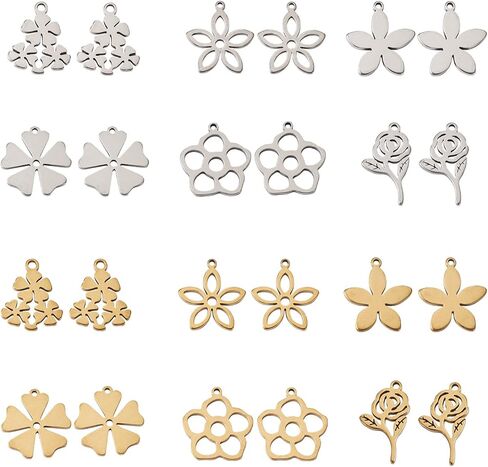 Craftdady 56Pcs 304 Stainless Steel Leaf Pendants Textured Leaves Charms 7 Style Hollow Metal Pendants 13-29mm for Necklace Bracelet Dangle Jewelry Making Crafting in Saudi Arabia