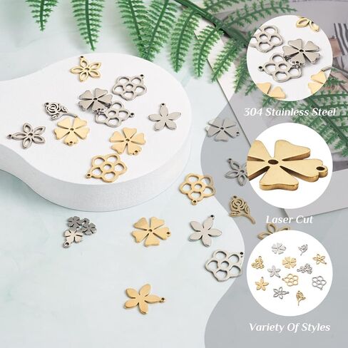 Craftdady 56Pcs 304 Stainless Steel Leaf Pendants Textured Leaves Charms 7 Style Hollow Metal Pendants 13-29mm for Necklace Bracelet Dangle Jewelry Making Crafting in Saudi Arabia
