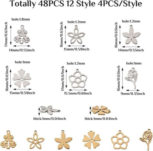 Craftdady 56Pcs 304 Stainless Steel Leaf Pendants Textured Leaves Charms 7 Style Hollow Metal Pendants 13-29mm for Necklace Bracelet Dangle Jewelry Making Crafting in Saudi Arabia