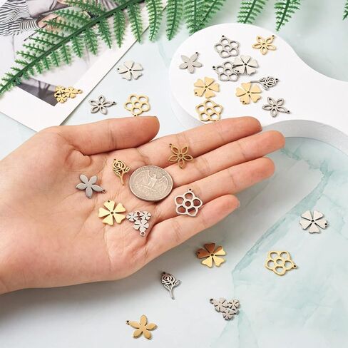 Craftdady 56Pcs 304 Stainless Steel Leaf Pendants Textured Leaves Charms 7 Style Hollow Metal Pendants 13-29mm for Necklace Bracelet Dangle Jewelry Making Crafting in Saudi Arabia