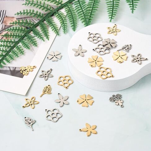 Craftdady 56Pcs 304 Stainless Steel Leaf Pendants Textured Leaves Charms 7 Style Hollow Metal Pendants 13-29mm for Necklace Bracelet Dangle Jewelry Making Crafting in Saudi Arabia