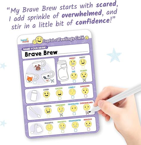hand2mind Cupful of Feelings Café, Kids Coffee Maker Playset, Toddler Pretend Play, Imaginative Play Toys, Play Therapy Toys, Social Emotional Learning Activities, Calm Down Corner Supplies in Saudi Arabia